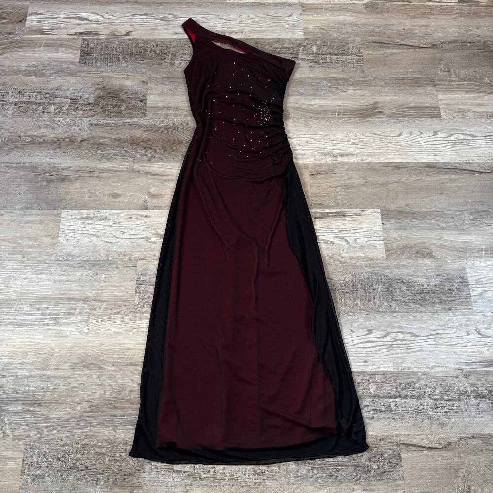 Vintage 90s Y2K One Shoulder Mesh Maxi Dress Homecoming Goth Dark Fairy Formal M